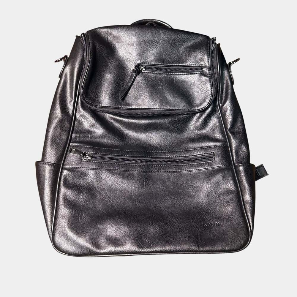 FADEON Full Size Black Leather Travel Bag Backpack